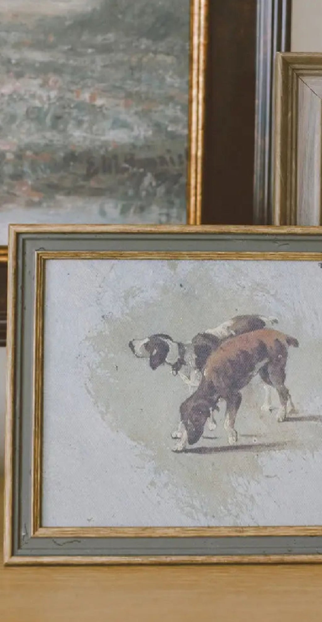 Two Dogs Framed Antique Art