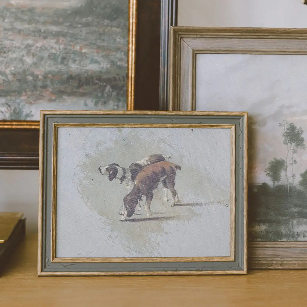 Two Dogs Framed Antique Art